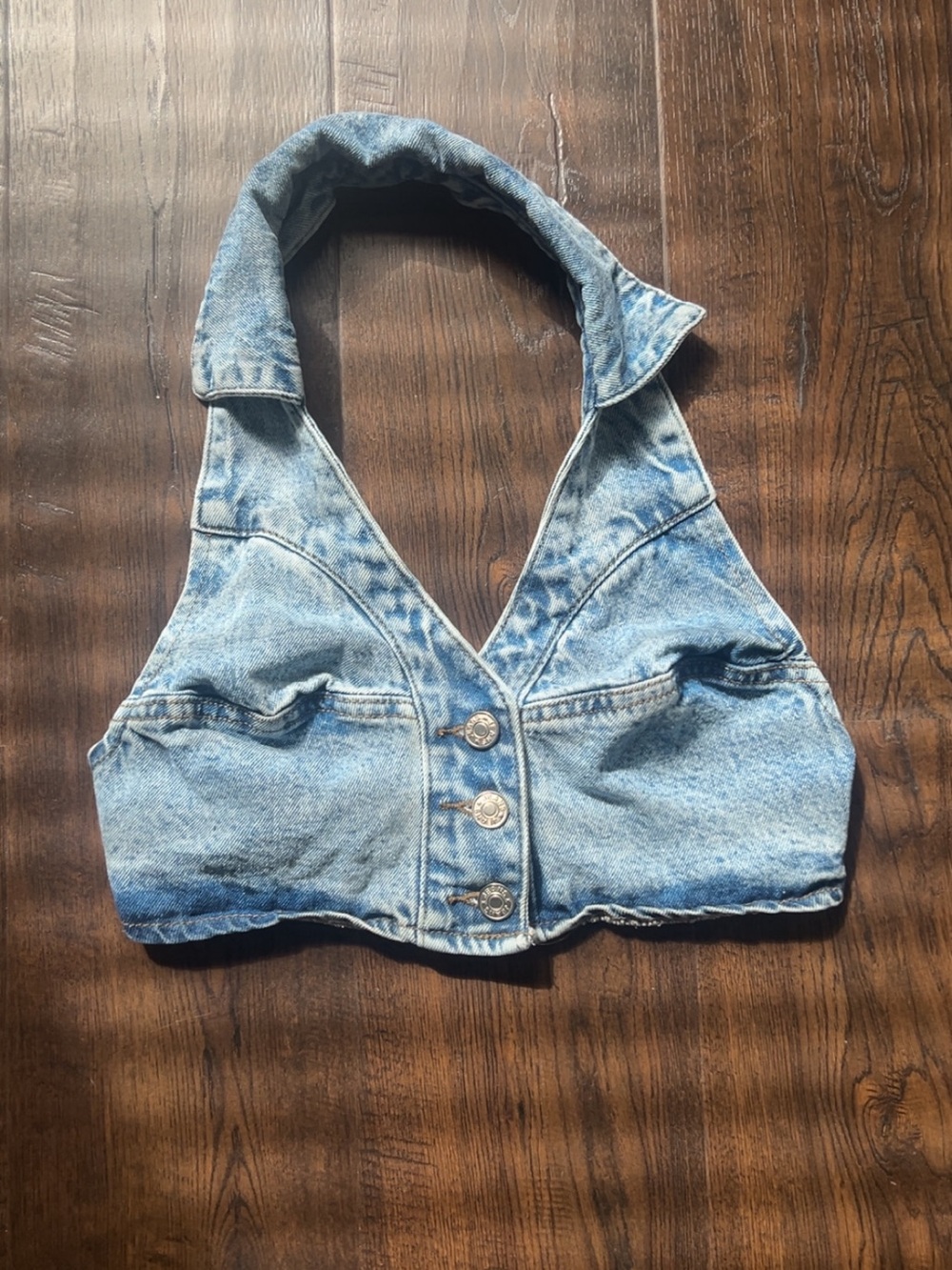 Light Blue Denim Halter Crop Top - Women's Jeans Style